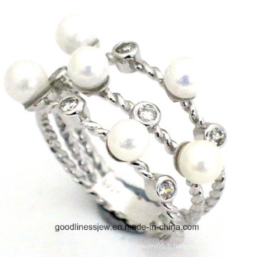 925 anneaux de perles en argent sterling pour femmes, anneau poli haute R10251
